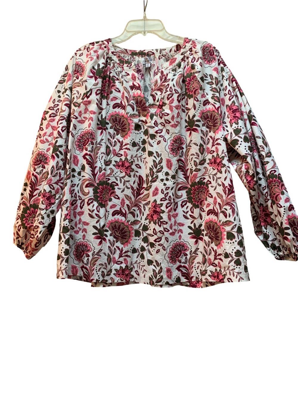 Kim Rogers Pink and Green Floral Peasant Blouse